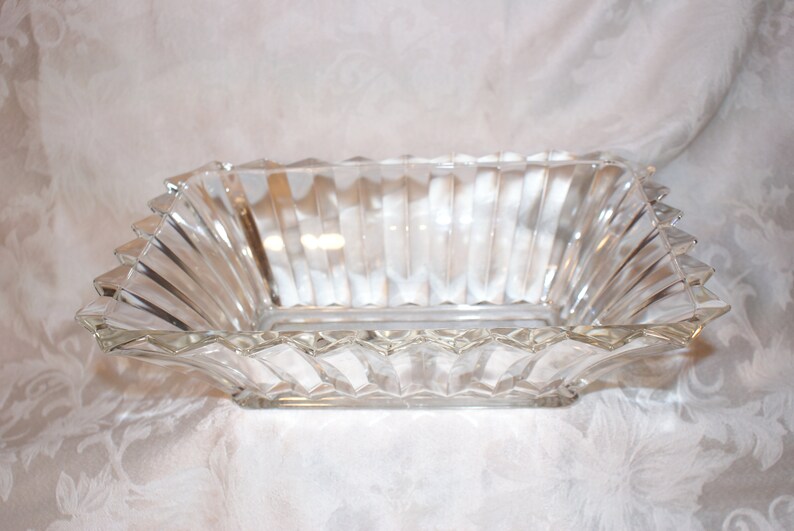 Square  Large Clear Glass Bowl Candle Holders ... Vintage Art Deco Glass ....