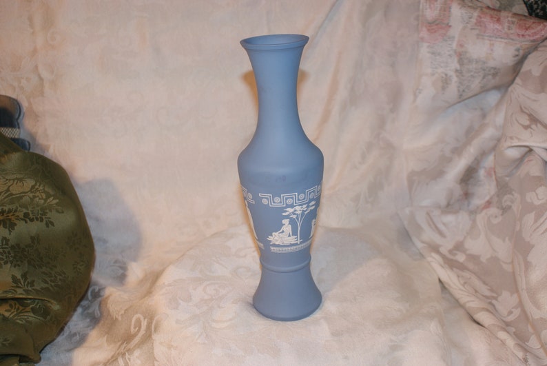 Vintage Grecian Blue Glass Vase Greek Vase Jasperware Style Etsy