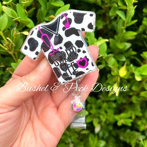 Scrub top Glitter badge reel, Cow badge reel, nurse badge reel, custom badge reel, badge reel