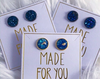 Blue druzy earrings/blue faux druzy/work earrings/ summer earrings