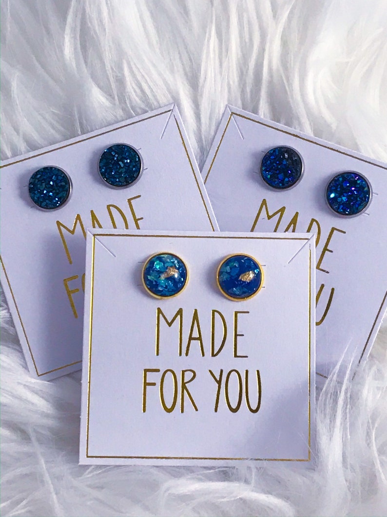 Blue druzy earringsblue faux druzywork earrings summer earrings