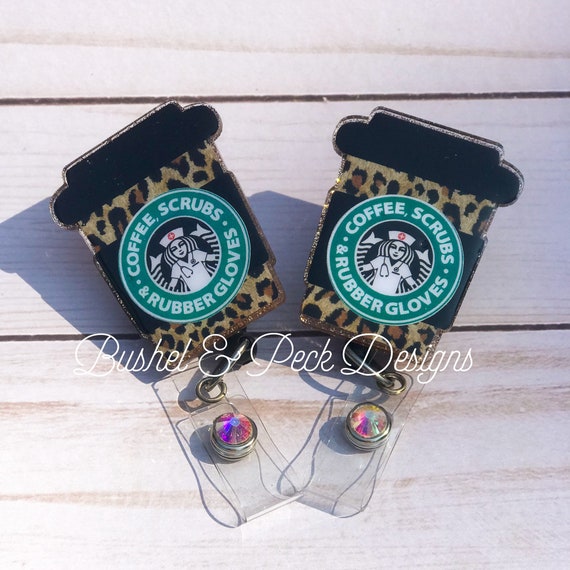 Glitter Badge Reel, Coffee Scrubs and Rubber Gloves, Personalized Badge  Reel, Nurse Badge Reel, Custom Badge Reel, Starbucks Badge Reel 