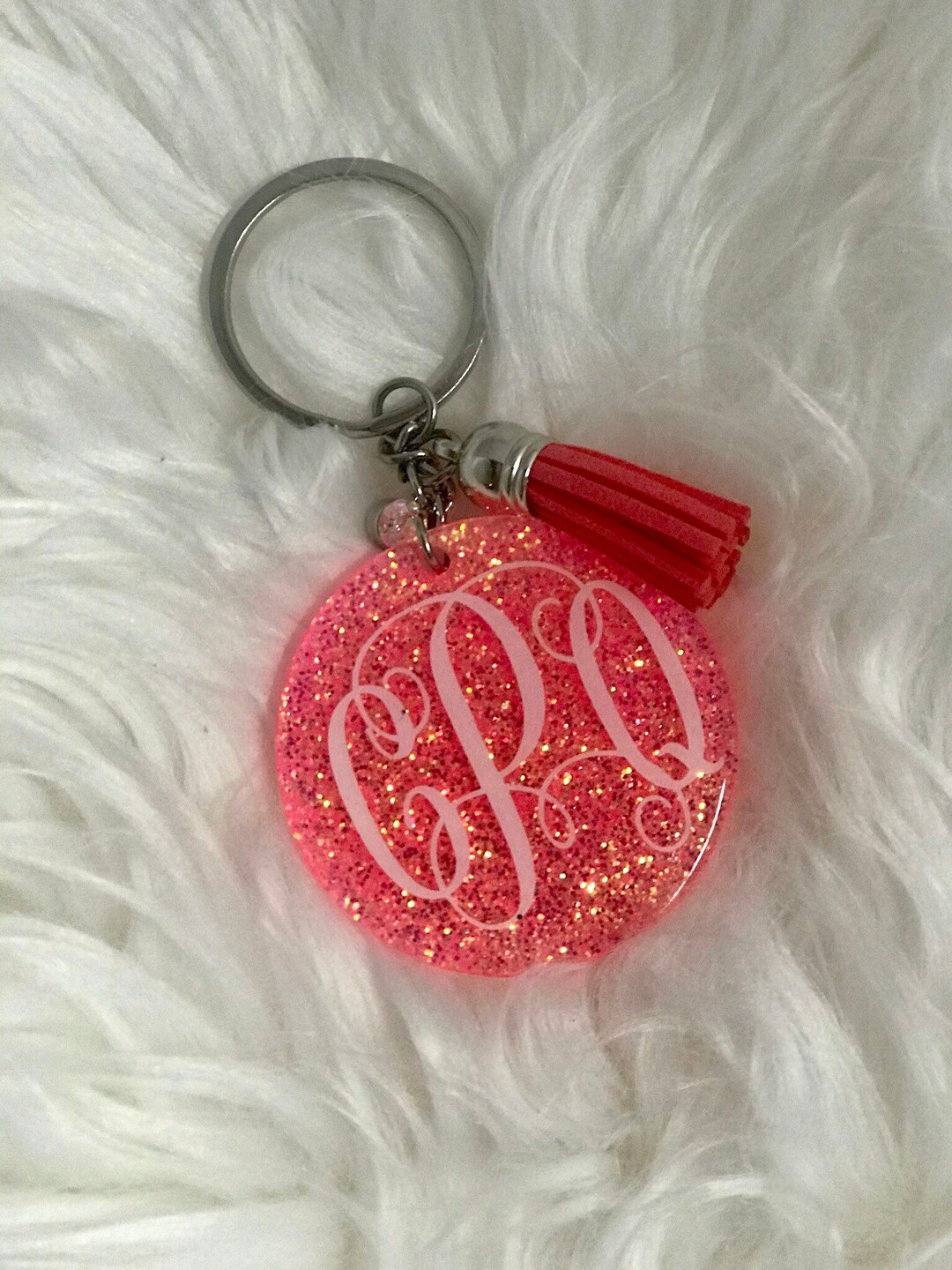 Glitter Acrylic Keychain With Tassel/monogrammed Keychain Etsy
