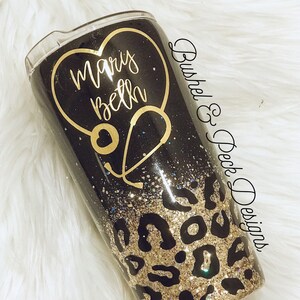 Leopard glitter tumbler/black to gold leopard glittered tumbler/leopard tumbler/glitter yeti/glitter tumbler