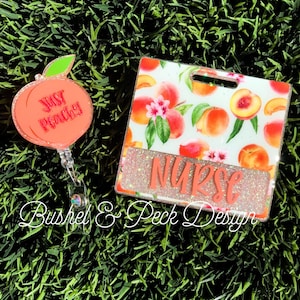 Glitter Badge buddy/ badge buddy/summer badge buddy/peach badge buddy/peachy badge reel