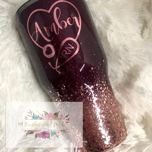 Rose Gold Ombré Glitter Tumbler/rn Tumbler/glitter Yeti Etsy