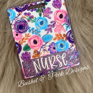 Glitter Badge buddy/ badge buddy/floral badge buddy/Id tag/summer badge buddy/white
