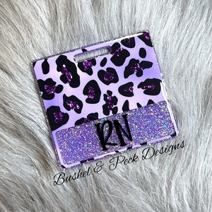 Glitter Badge buddy/ badge buddy/leopard badge buddy/leopard id tag/purple glitter leopard