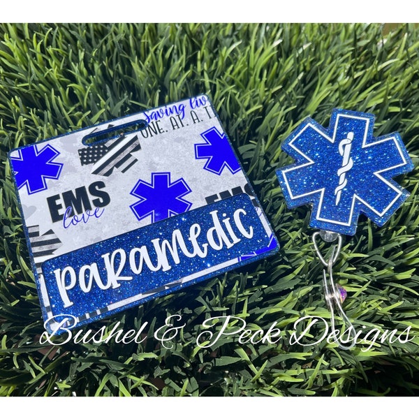 Glitter Badge buddy/ badge buddy/paramedic badge buddy/ems badge buddy/star of life badge reel