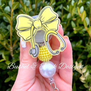 Yellow Bow badge reel, Glitter badge reel, coquette badge reel, personalized badge reel, nurse badge reel, custom badge reel, badge reel