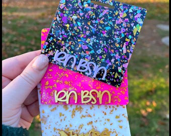 Acrylic Badge Buddy, Personalized Badge Holder, Gift for Nurse, RN, Doctor, Technician, glitter badge buddy, RN, glam gold collection