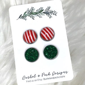 Candy cane and green druzy earrings/ faux druzy earrings/Christmas earrings/ holiday earrings