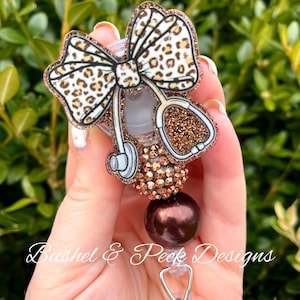 Leopard Bow badge reel, Glitter badge reel, coquette badge reel, personalized badge reel, nurse badge reel, custom badge reel, badge reel