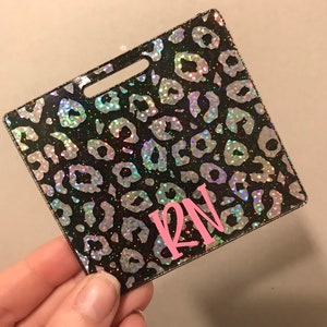 Glitter Badge buddy/ badge buddy/leopard badge buddy/leopard id tag/black