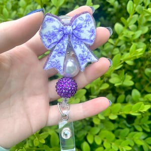 Purple Bow badge reel, Glitter badge reel, coquette badge reel, personalized badge reel, nurse badge reel, custom badge reel, badge reel