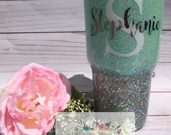 Mint green glitter tumbler/glitter tumbler/glitter yeti