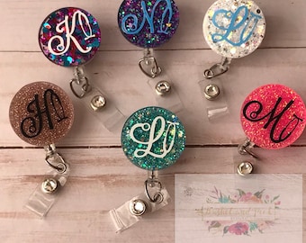 Stethoscope initial badge reel, Glitter badge reel, Monogram badge reel, personalized badge reel, nurse badge reel, custom badge reel, badge