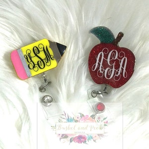 Bobina per badge glitter, bobina per badge Monogram, bobina per badge personalizzata, bobina per badge insegnante, bobina per badge personalizzata, bobina per badge