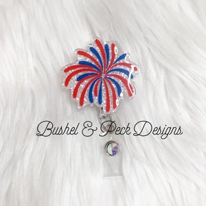 4th of July glitter badge reel, fireworks badge reel, personalized badge reel, nurse badge reel, custom badge reel