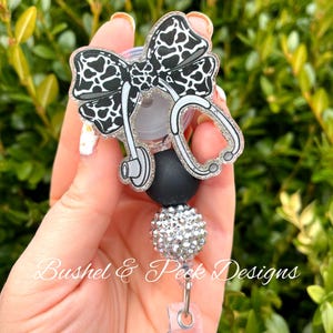Cow print  Bow badge reel, Glitter badge reel, coquette badge reel, personalized badge reel, nurse badge reel, custom badge reel, badge reel