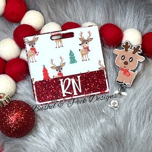 Glitter Badge buddy/ badge buddy/Christmas badge buddy/Reindeer badge buddy/Christmas badge reel