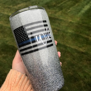 Thin blue line Tumbler/police tumbler/ Glitter tumbler/glitter yeti/police wife tumbler
