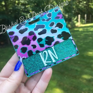 Glitter Badge buddy/ badge buddy/leopard badge buddy/leopard id tag