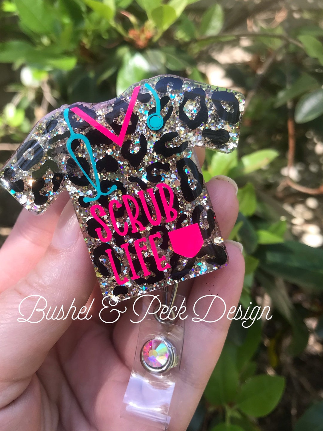 Leopard Scrubs Badge Reel, Glitter Badge Reel, Leopard Badge Reel ...