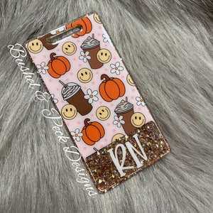 Glitter Badge buddy/ pumpkin spice badge buddy/halloween badge buddy/ id tag/ fall badge buddy/