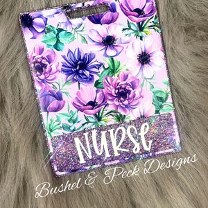 Glitter Badge buddy/ badge buddy/floral badge buddy/Id tag/summer badge buddy/purple