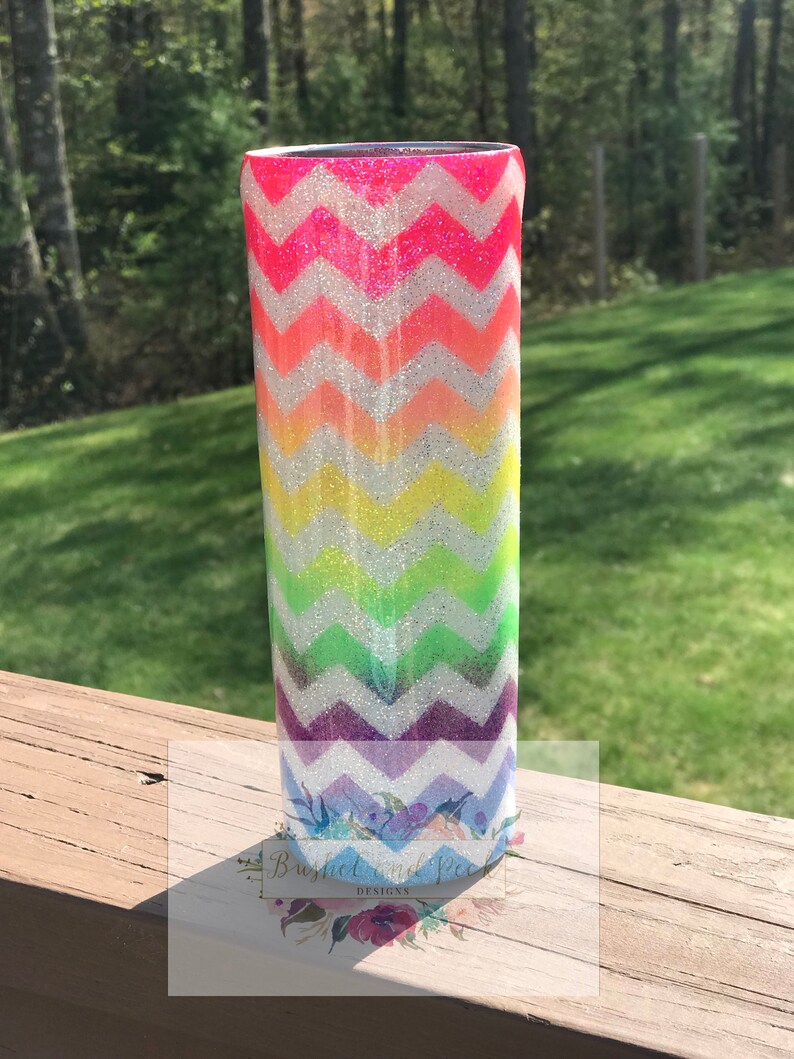 Rainbow Chevron Glitter Tumbler/glitter Tumbler/striped Etsy