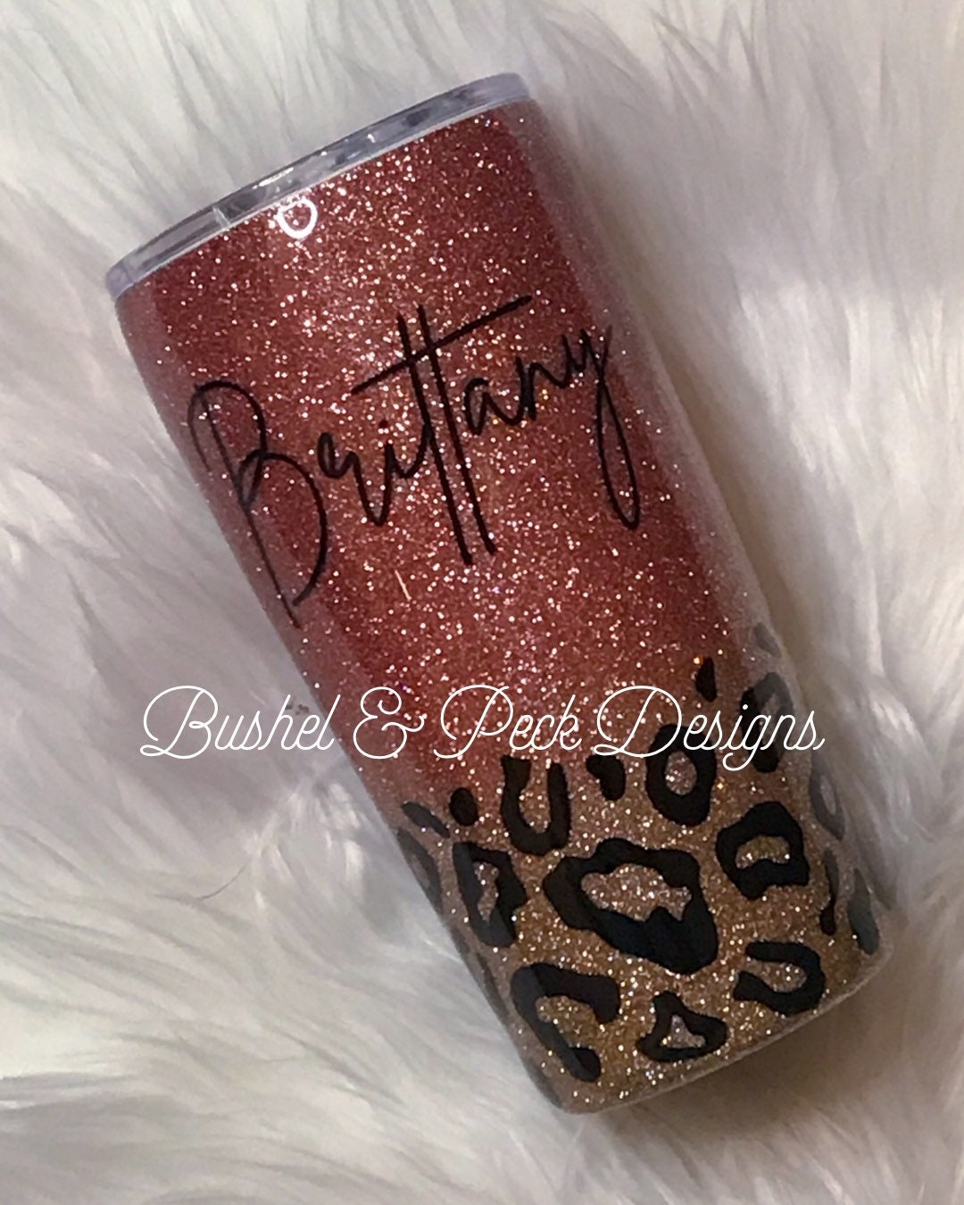 Rose gold and leopard glitter tumbler/glittered tumbler/leopard tumbler/glitter yeti