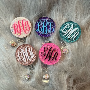 Personalized Monogram Badge Reel, Custom Retractable Badge Holder