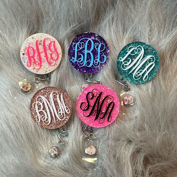 Personalized Retractable Glitter ID Badge Reel and Badge Buddy