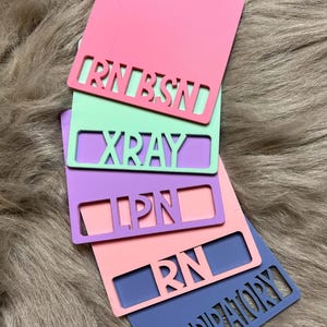 Acrylic Badge Buddy, Personalized Badge Holder, Gift for Nurse, RN, Doctor, Technician, Many Color & Size Options, glitter badge buddy, RN