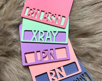 Acrylic Badge Buddy, Personalized Badge Holder, Gift for Nurse, RN, Doctor, Technician, Many Color & Size Options, glitter badge buddy, RN