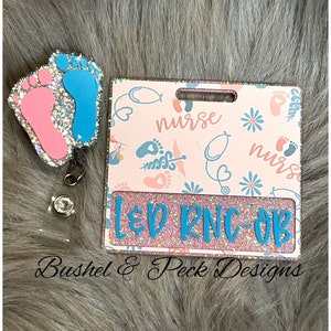 Glitter Badge buddy/ badge buddy/labor and delivery badge buddy/baby feet badge buddy/nicu badge reel