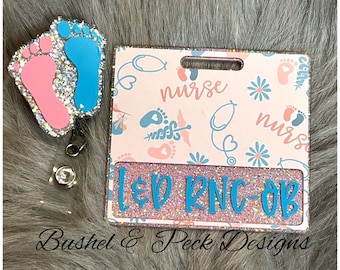 Glitter Badge buddy/ badge buddy/labor and delivery badge buddy/baby feet badge buddy/nicu badge reel
