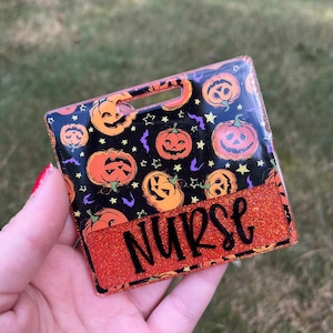 Glitter Badge buddy/ badge buddy/halloween badge buddy/ id tag/ fall badge buddy/ black