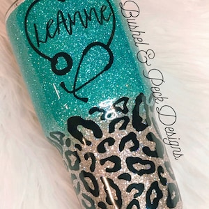 Leopard glitter tumbler/teal to leopard glittered tumbler/leopard tumbler/glitter yeti/glitter tumbler