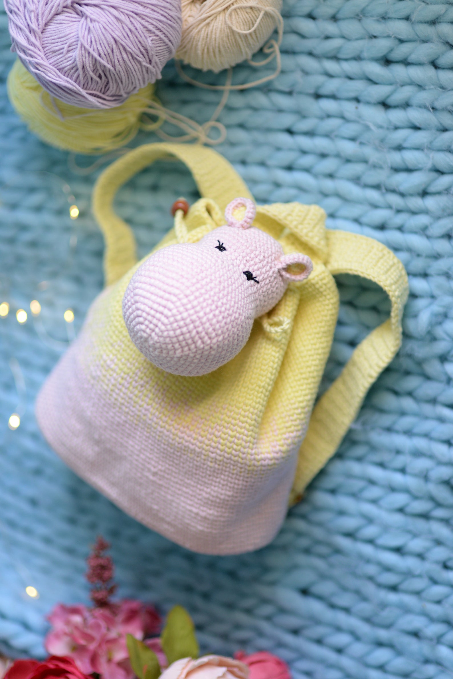 Crochet Animal Backpack Hippo Backpack Yellow Pink Crochet Etsy