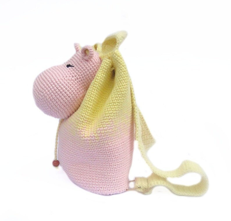 Crochet animal backpack Hippo backpack Yellow pink crochet Etsy