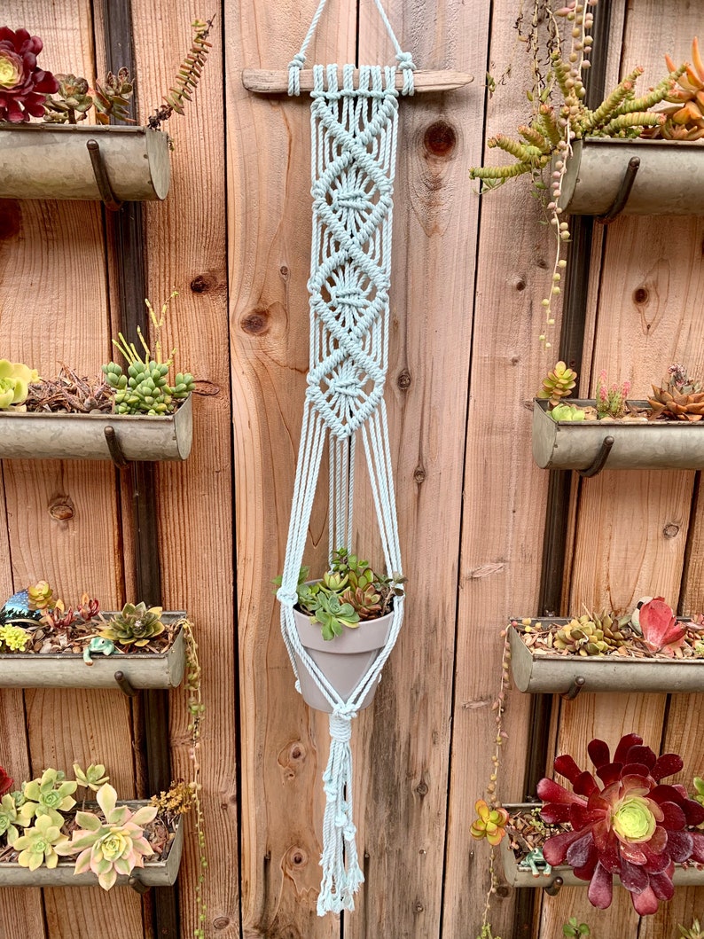 Diamond Macrame Driftwood Plant Hanger Indoor Outdoor Etsy