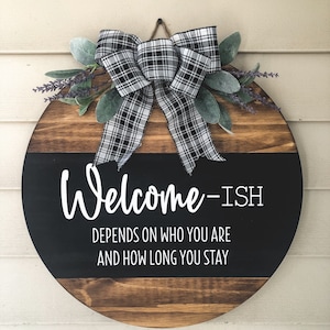 Welcome Sign, Farmhouse Decor, Front Porch Decor, Wood Door Hanger