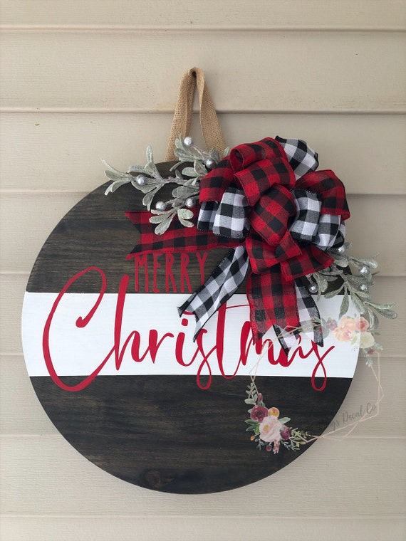 Christmas Front Door Wood Round, Christmas wreath, front door decor, winter decor, holiday gift, holiday decor, Christmas decor.