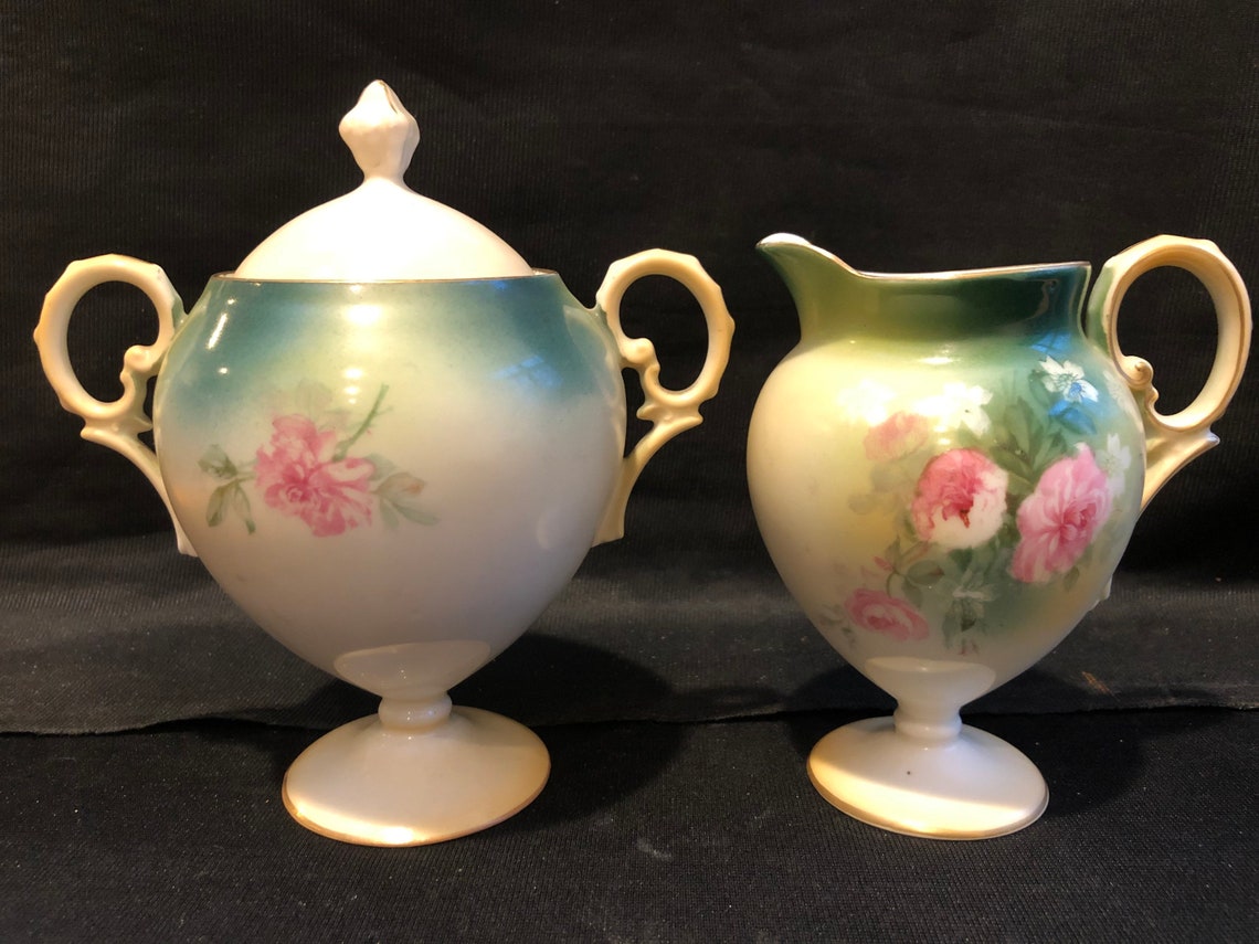 RS Prussia Creamer & Sugar Bowl Set Hand Painted with Pink Etsy