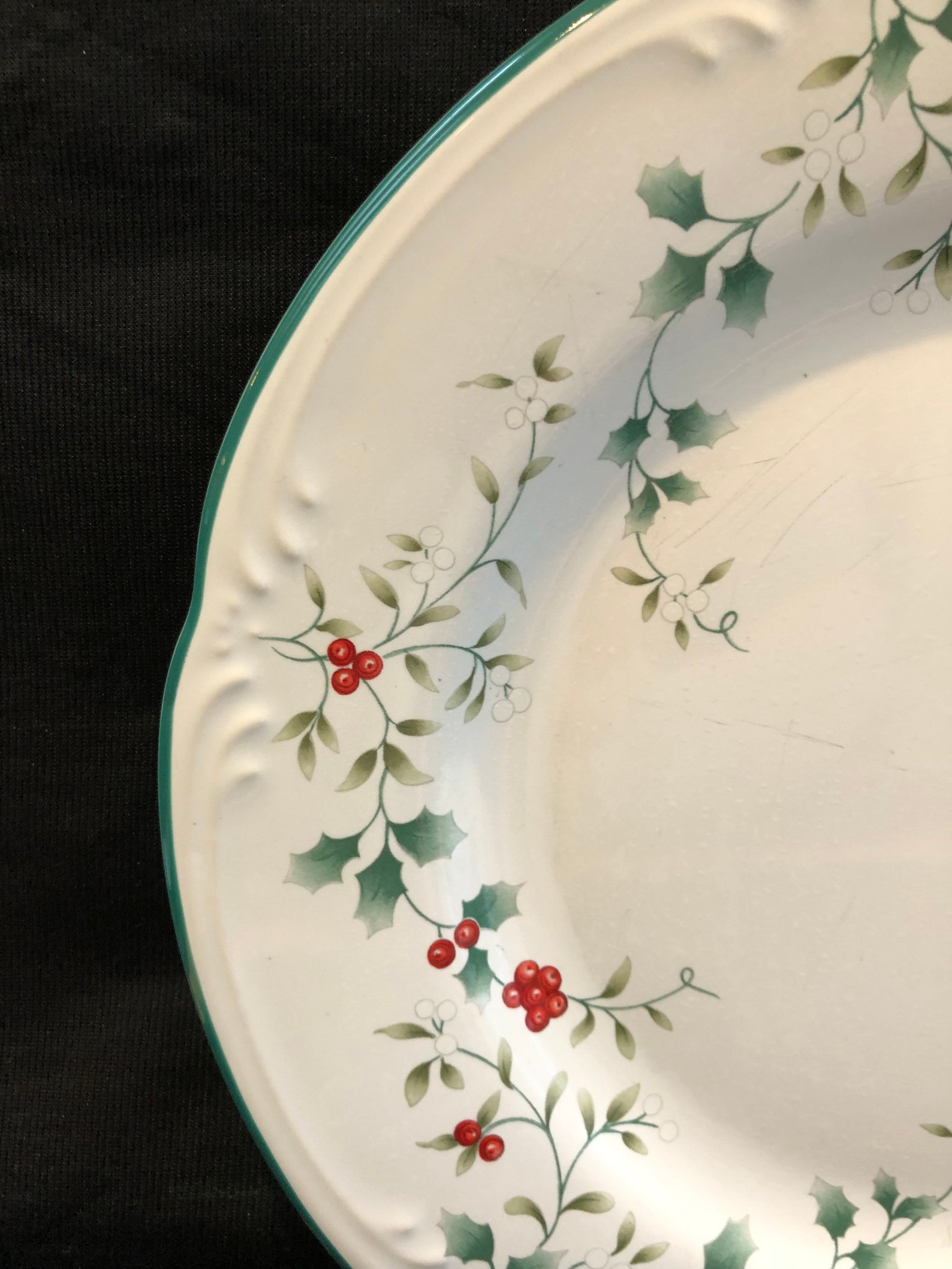 Pfaltzgraff Winterberry 10-1/2” Dinner Plates, Set Of 4 – Holiday Stoneware, Holly Embossed Design - View #6