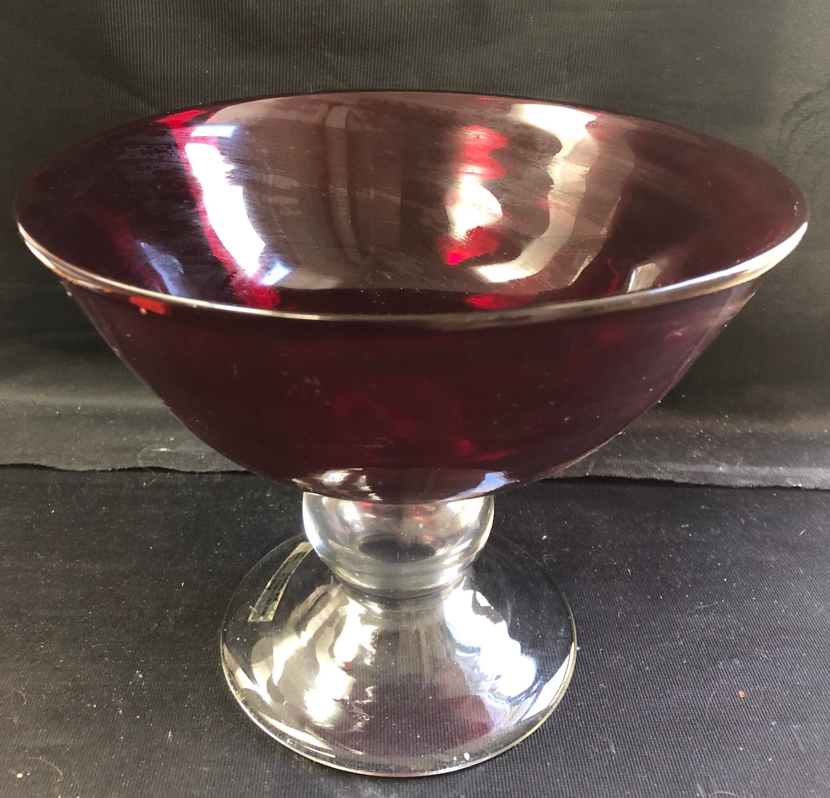 Ruby Red Glass Footed Decorative Bowl 8x6 Etsy