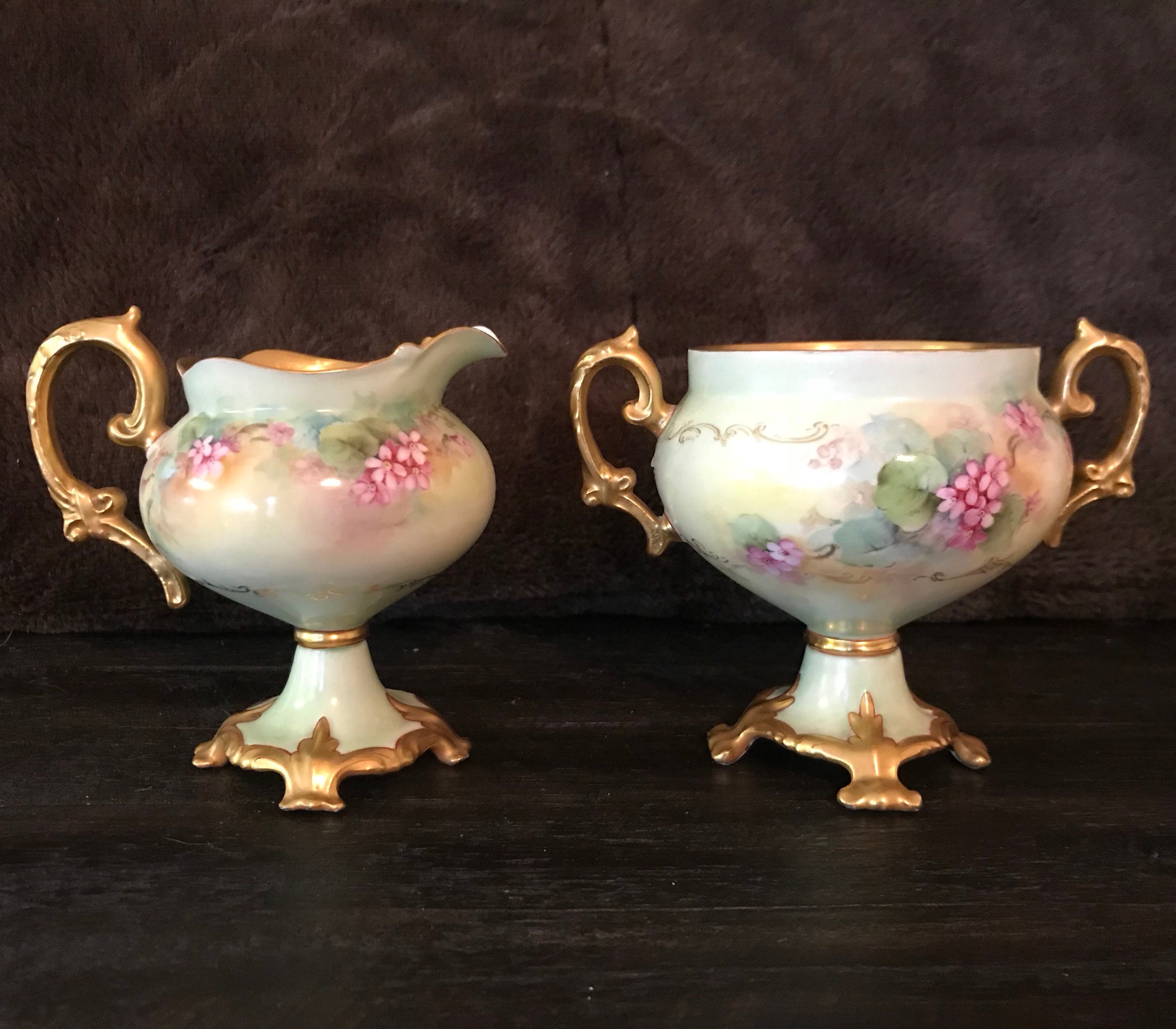 Limoges Creamer and Sugar Bowl Set 24k Gold Light Green and Etsy