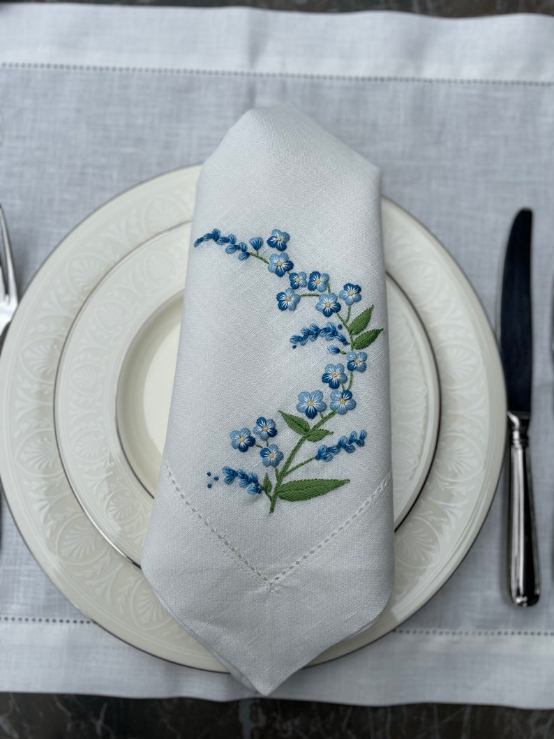 Hand Embroidered Dinner Napkins Set of 12 Floral Hand Etsy